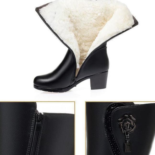 Rutschfeste, dicke Schneestiefel für Damen, plus Samt, Baumwolle, schwarz, lange Stiefel, Winter, Wadenhoch, Mittelrohrschuhe für Damen, Größe 41 42