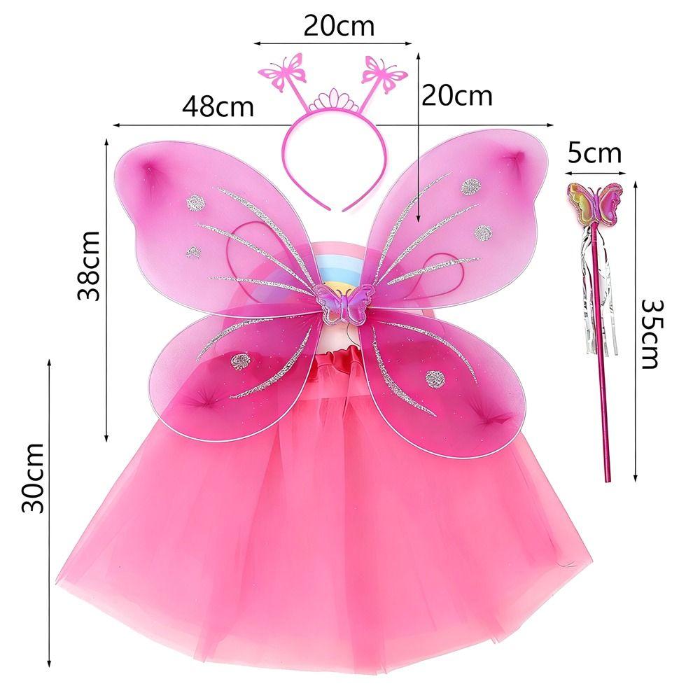 4Pcs/Set Fairy Princess Costume Butterfly Wings Puff Skirt Butterfly Wing Set Headband Fairy Wand Princess Party Costume