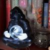 Halloween Resin Tabletop Gothic Decor Sitting Statue, Sitting Ghost Figurine Hold Glowing Crystal Ball, Gothic Bookshelf Decor