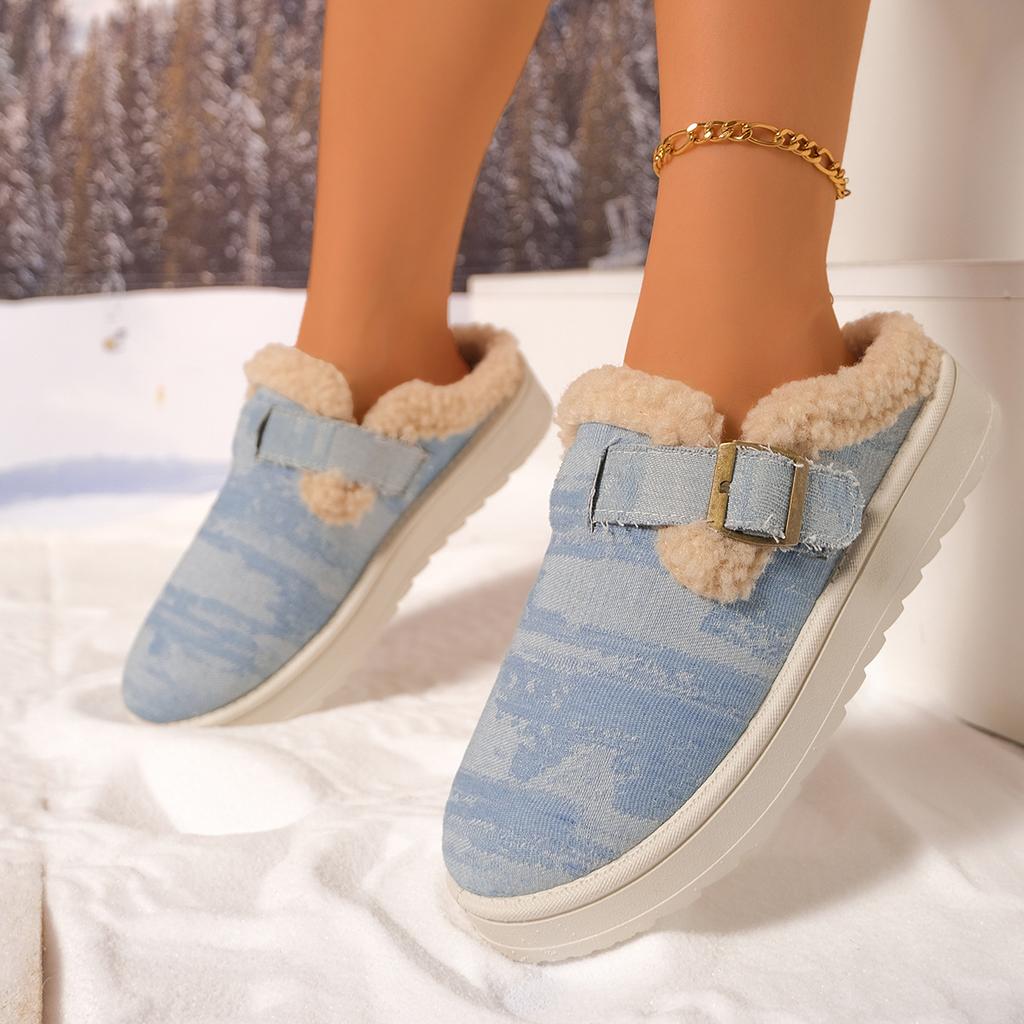 2025 New Autumn and Winter Women's Shoes Large Size Velvet Warm Home Cotton Shoes Thick-soled Warm Sewn Cotton Shoes Women