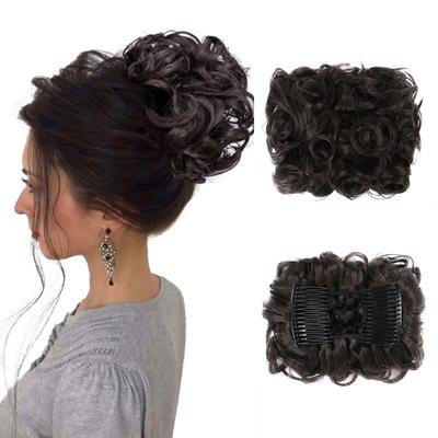 Ružové púčiky Vlasový doplnok Kučeravý drdol Rozšírenia Gumička Účes Syntetické Hrebene v Rozcuchanom Drdole Vlasový Doplnok pre Ženy Off Čierna Prirodzená