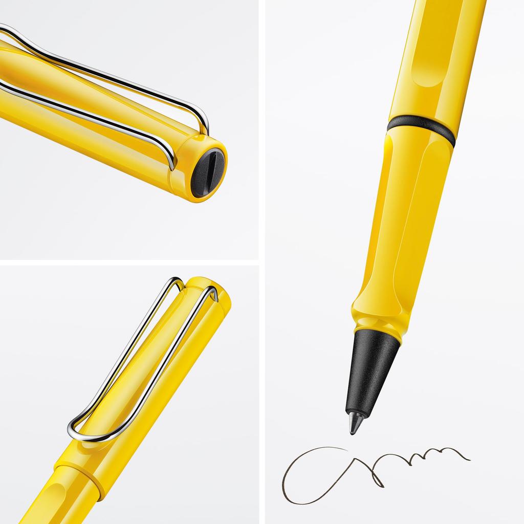 LAMY Safari Yellow Rollerball Pen Ergonomic Medium Line Width Comfortable for Long Writing Times Made from Durable ASA Plastic Includes LAMY M 63
