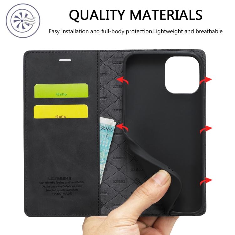 Per iPhone 12 mini LC.IMEEKE Magnetismo Forte Ultra-sottile Custodia a Flip Orizzontale Antiurto in TPU Opaco + Pelle PU con Supporto e Slot per Schede e Portafoglio