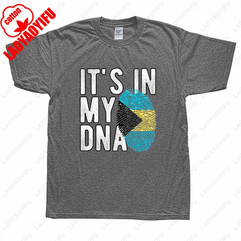 Its in My DNA Bahamas Flag Fingerprint Graphic T Shirts Summer Woman Man Patriotism High Quality Cotton T Shirts Ropa Hombre