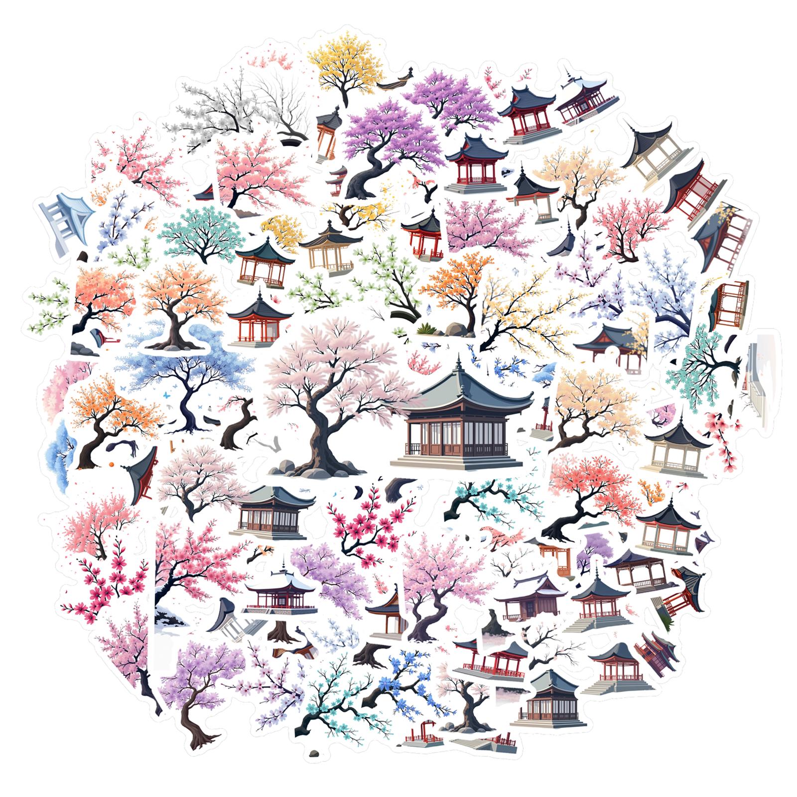 

35pcs-50pcs Elegant Japanese Architecture Stickers Pastoral Nature Nature Stickers PVC Sticker For Laptop Motorcycle Luggage