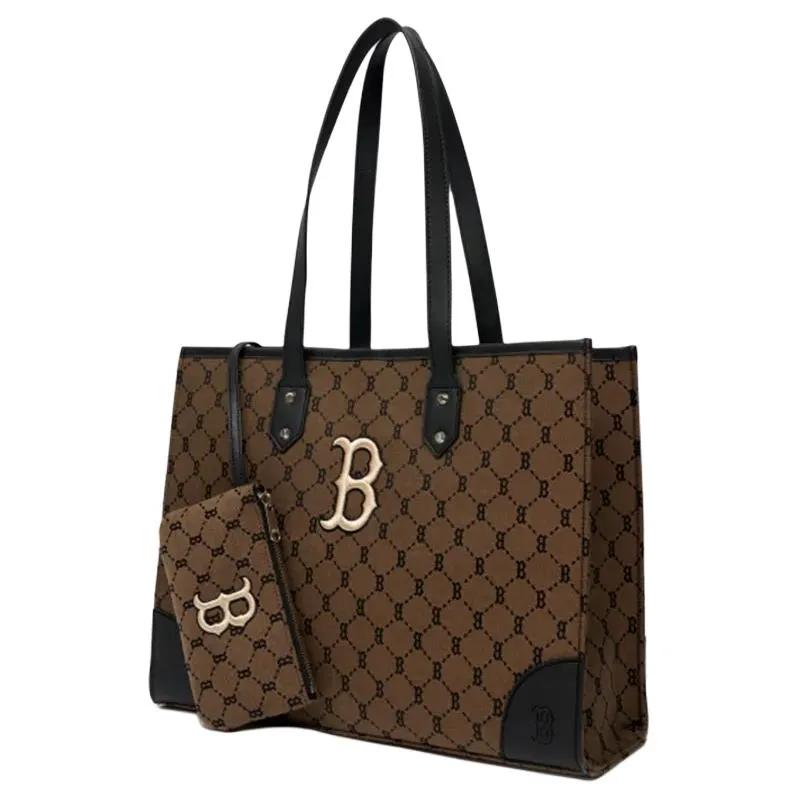 MLB Monogram Polyester Combo Bag , Tote Bag , Shopping Bag , Shoulder Bag , Handbag Unisex Dark Brown Mocha (Unisex) Shoulder Bags