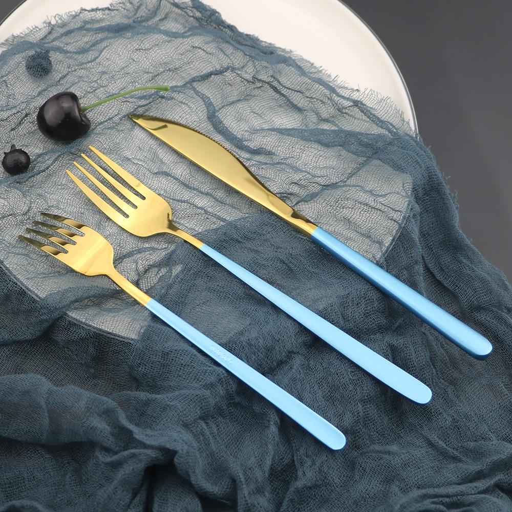 Pink Gold 4Piece Dinnerware Set Portable Reusable Cutlery Set For Travel Camping Flatware Spoon Fork Utensils Set and Bag