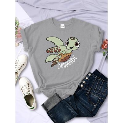 Simple Women T-Shirts Cute Cartoon Turtle Letter Prints Tops O-Neck Comfortable Soft Tee Shirts Summer Casual Female Clothes
