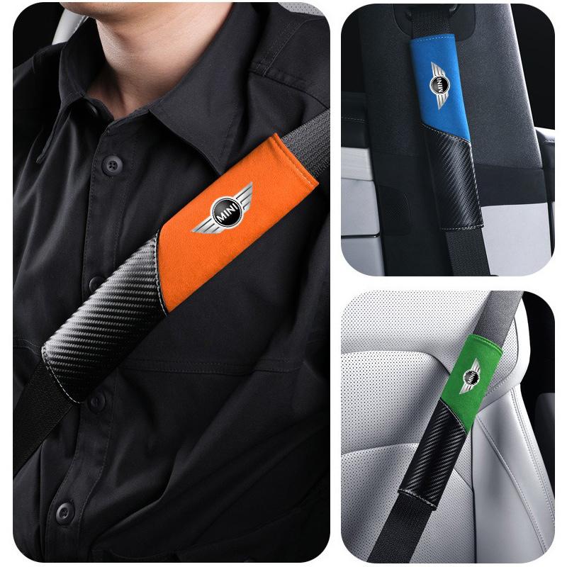 GOEQ8 2pcs Leather Car Seat Belt Shoulder Cover Safety Protective Pad For BMW MINI CooperS F54 F55 F56 F57 R50 R51 R52 R53 R54 R55 R56