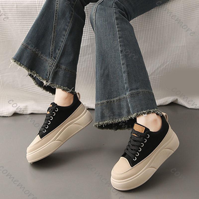 Fashion Comemore 2025 Spring New Thick Bottom Sneakers for Women Casual Flat Heightening Mixed Color Fashion Leisure Sport Women's Shoes