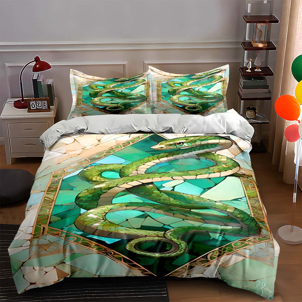 

Green snake mosaic. Bedding Duvet cover sets Duvet covers Pillowcases gifts (1 * Duvet Cover 2 * Pillowcases, without duvet insert) 135x200cm