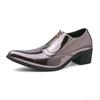 2025 Men's Trendy Pointed Large Business High Heels, Banquet Wedding Punk Zipper, British Style Bright Face Men's Shoes