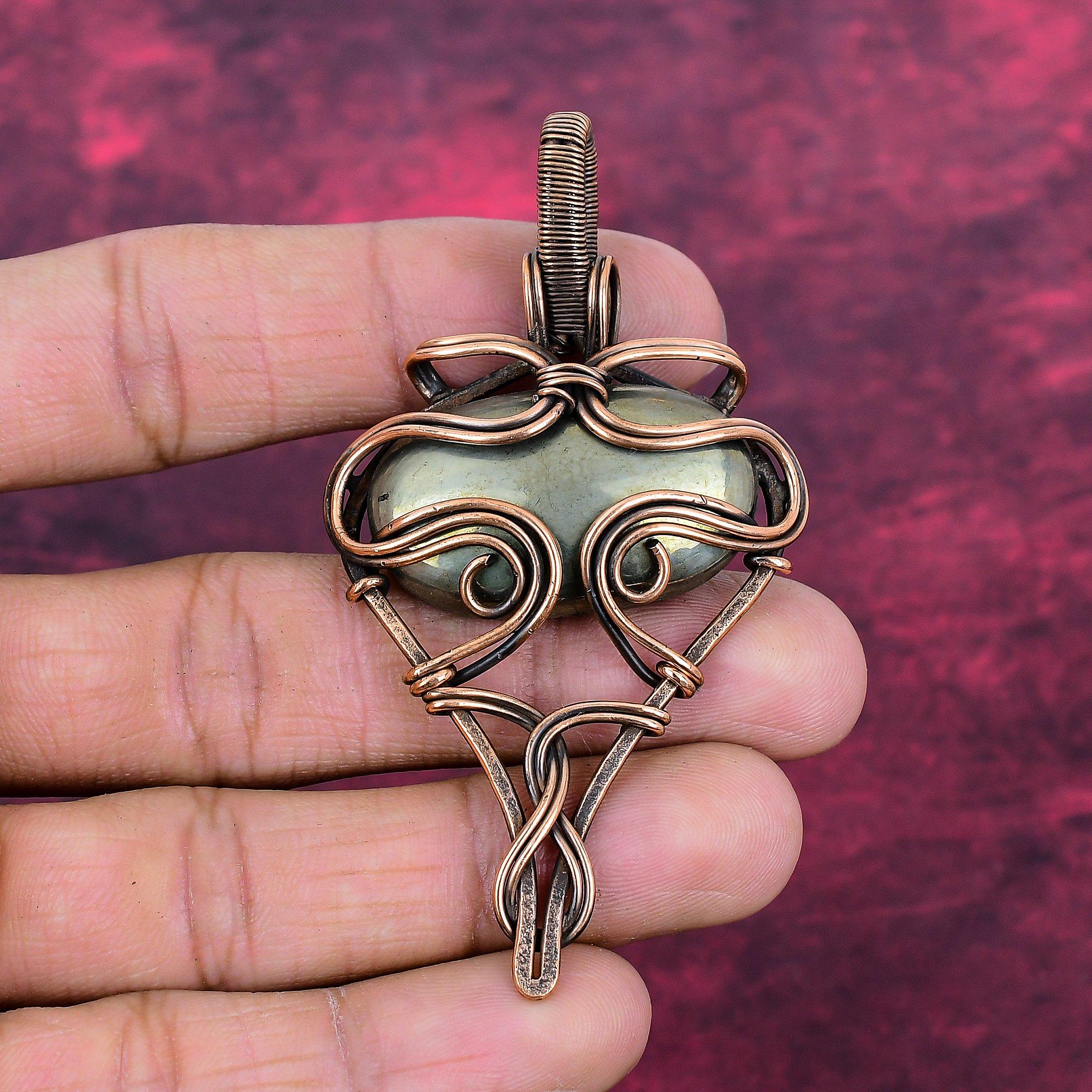 Pyrite Gemstone Pendant Handmade Pendant Copper Wire Wrapped Designer Jewelry