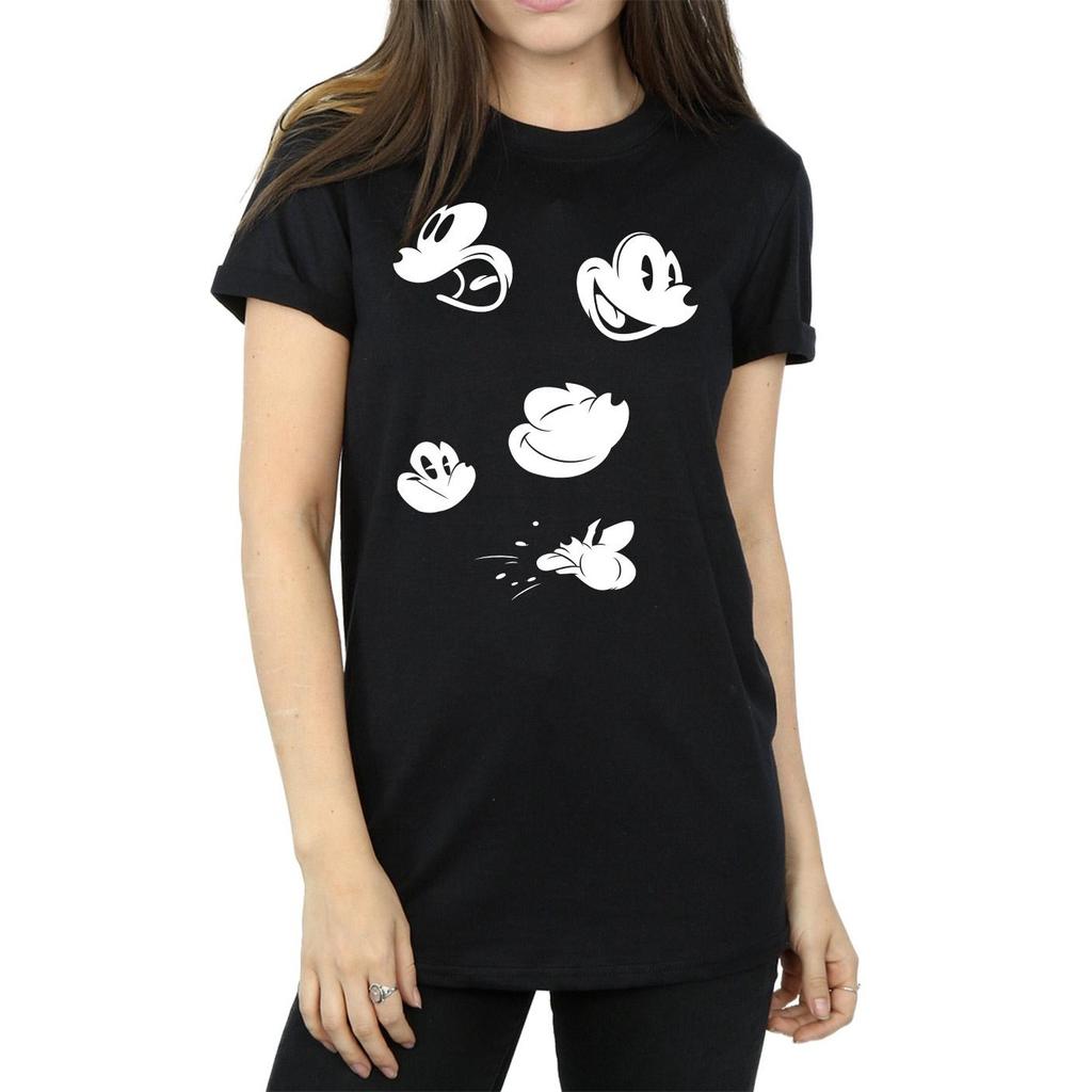 Disney Womens/Ladies Mickey Mouse Faces Cotton Boyfriend T-Shirt