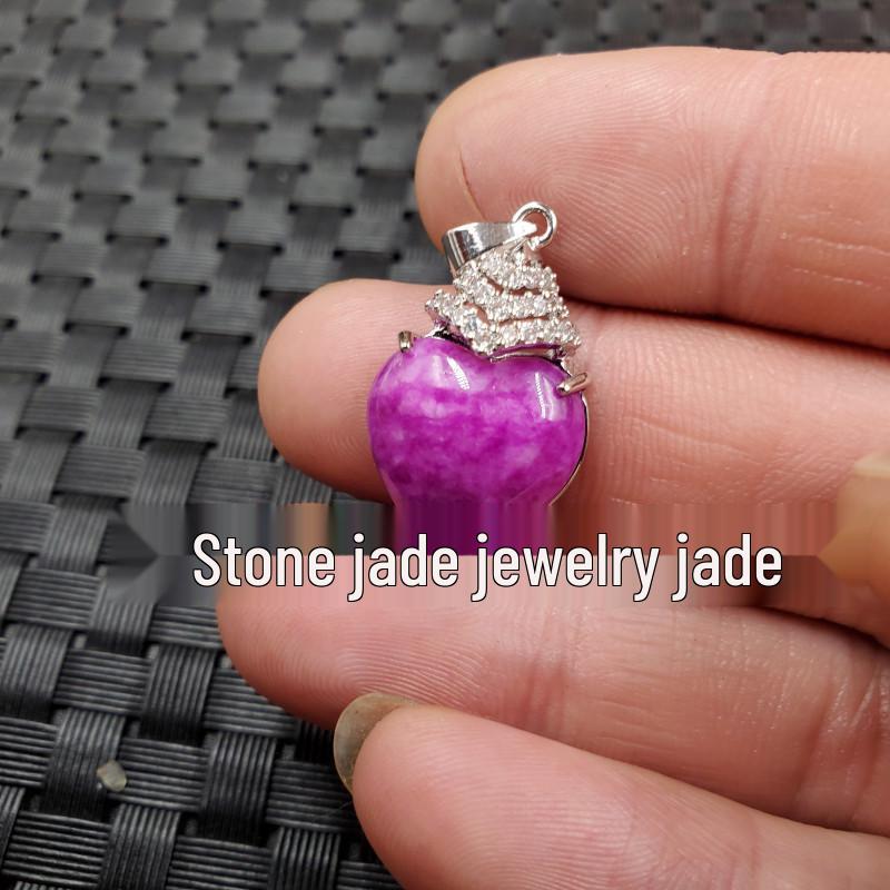 Stylish Heart-shaped Pink Jade Pendant Necklace with Inlaid Jade Blossom