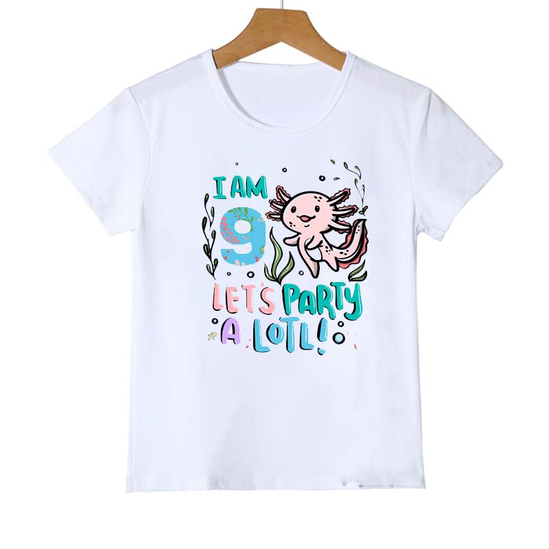 Compleanno dal 3° al 14° Axolotl HO 10 ANNI FESTEGGIAMO TANTO A Lotl Kawaii Maglietta per Bambine Regalo di Compleanno Maglietta Moda Abbigliamento Bambini Maglietta