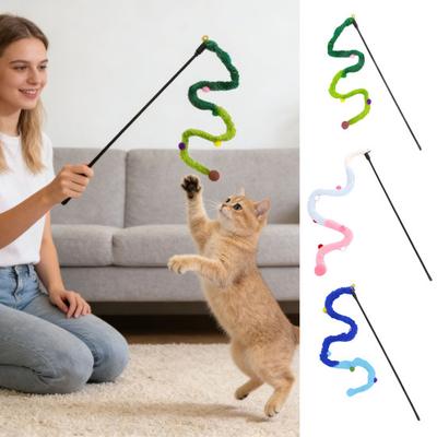 Kattspö Leksak Interaktiv Katthissare med Bjällra Färgglada Pompoms Plyschsvans Katt Hissarspö för Innekatter Kattungar