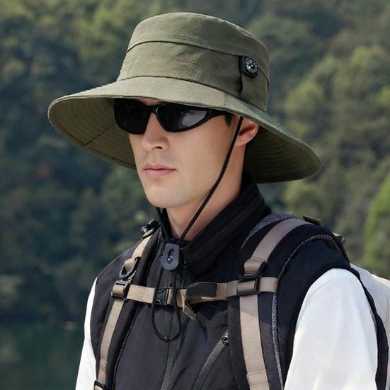 Fisherman Hat Adjustable Size Wide Brim Quick Drying Bucket Hat with Compass Design Foldable Outdoor Sun Protection Hat