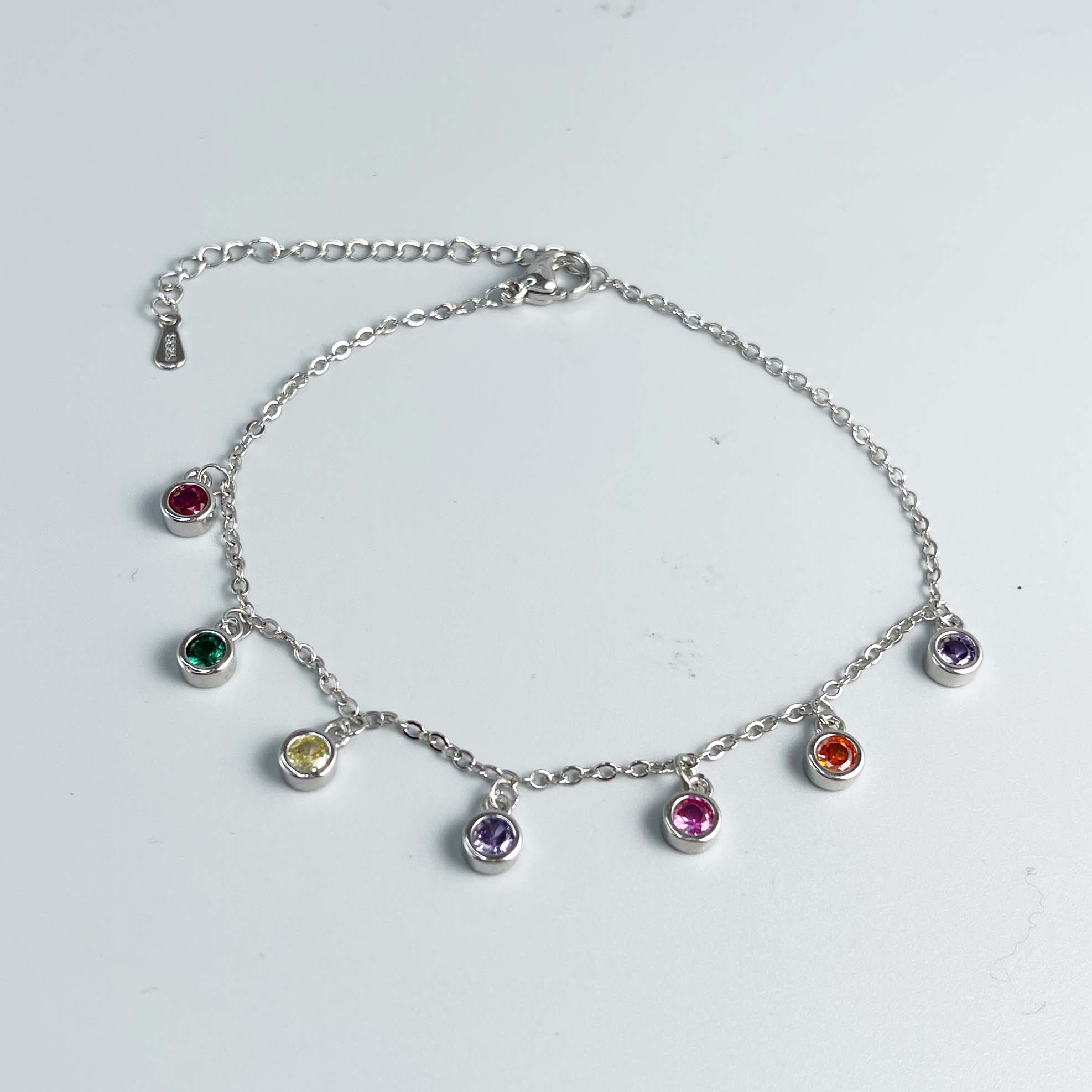 

100% Solid 925 Sterling Silver Retro Bracelet for Women Geometric Handmade Rainbow Color Zircon Simple Bracelet Birthday Gift