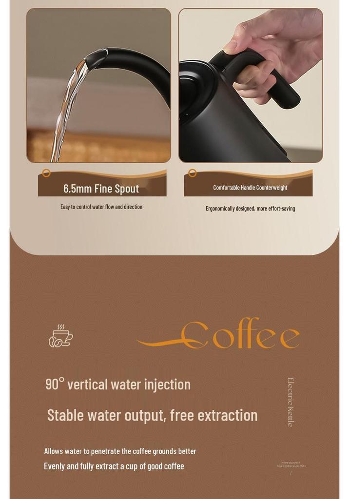 Smart Temperature Control Electric Kettle with Long Spout for Hand Drip Coffee, 110V/220V, Keep Warm Feature