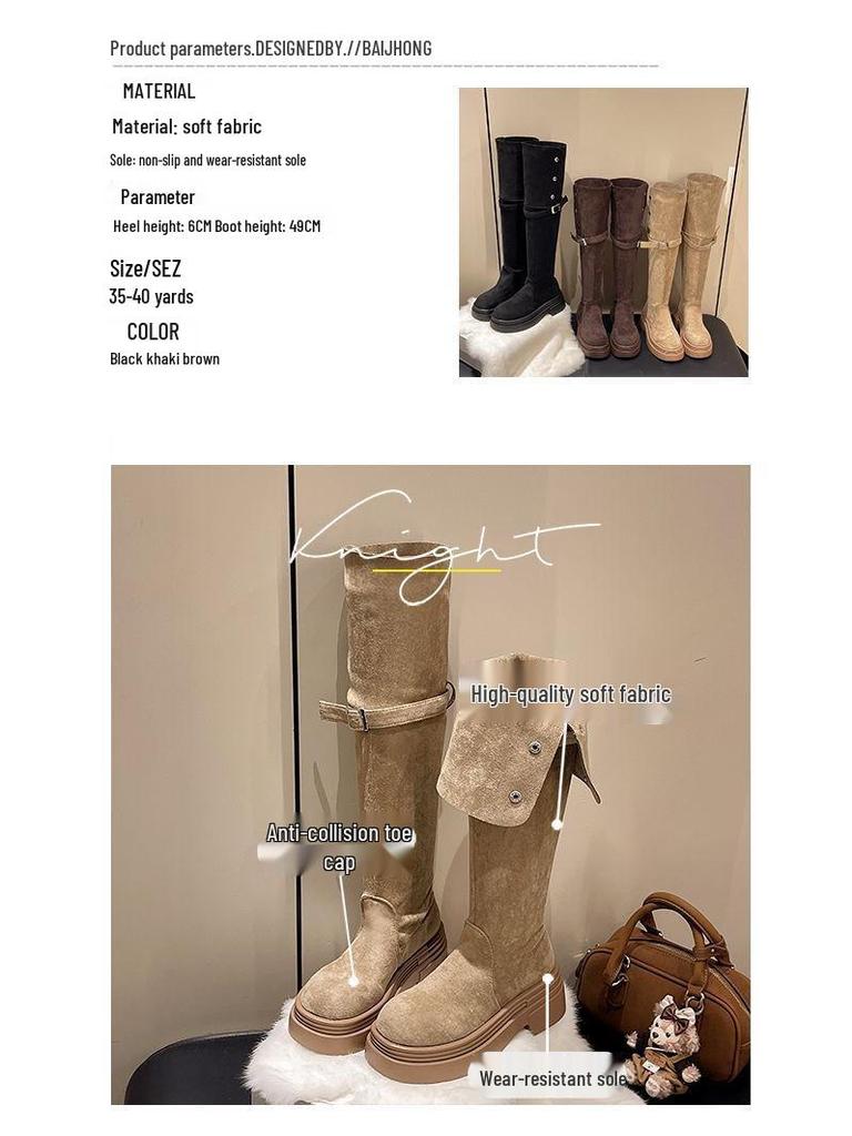 Stylish Two-Way Fold-Over Thick-Soled Women's Chunky-Heeled Knee-High Riding Boots for Autumn/Winter 2025.