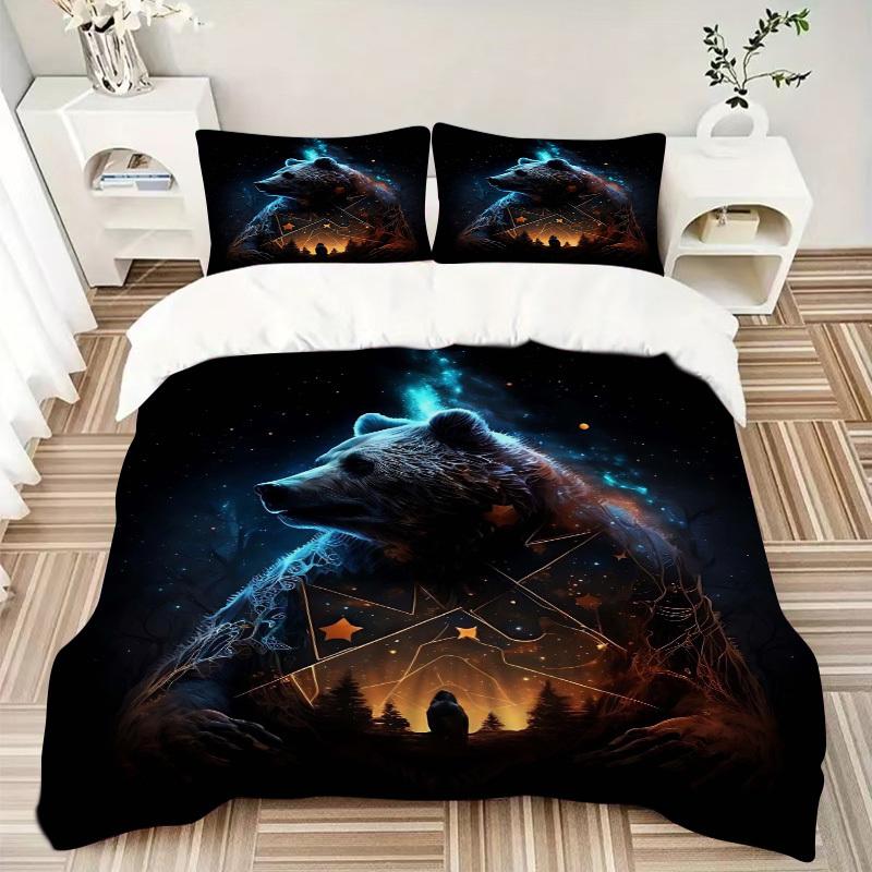3pcs Anime Bear Bedding Set - Includes One Quilt Cover and Two Pillowcases (No Fillers) - Perfect for Bedroom Decor and Guest Rooms - Festiv