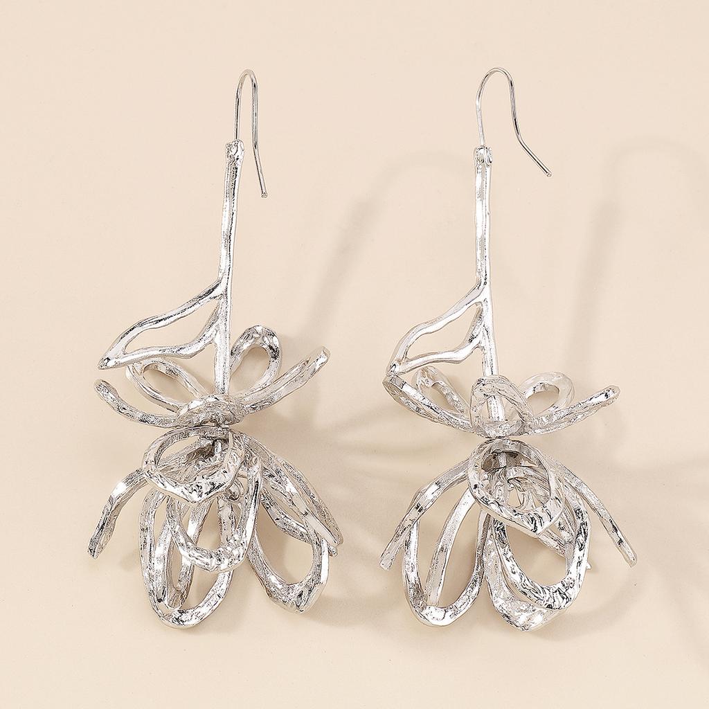 Cross Border Exaggerated 3D Geometric Earrings Heavy Metal Style Flower Design Runway Party Fashion Ear Jewelry