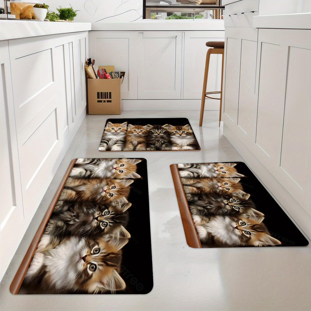1Pcs Anti Fatigue Kitchen Rugs Cat print Waterproof Non-Slip Thick Cushioned Kitchen Mat Heavy Duty Comfort Standing Mat for Kitchen