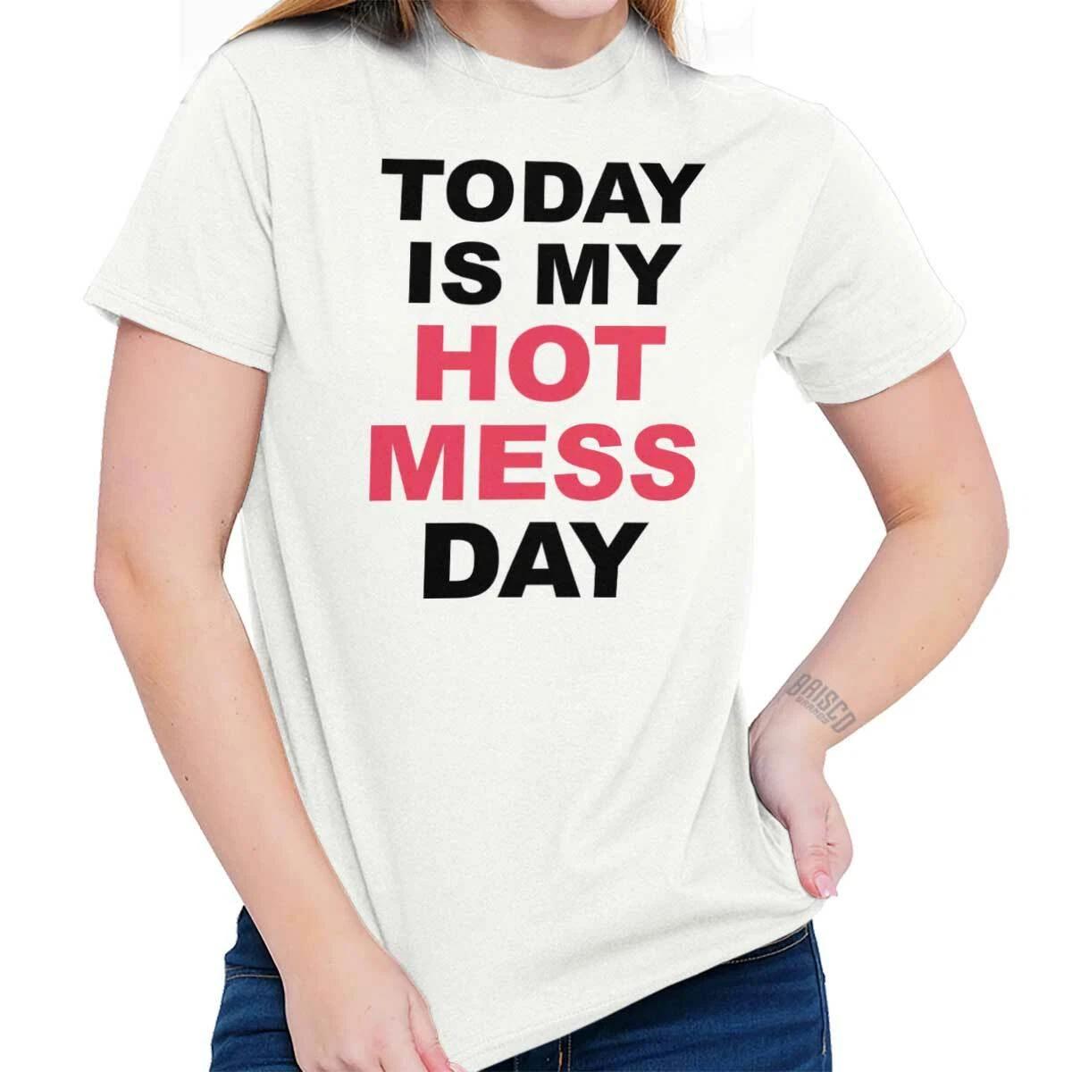 Hot Mess Day Funny Attitude Sayings Trendy Womens Graphic Crewneck T Shirt Tee XXXL