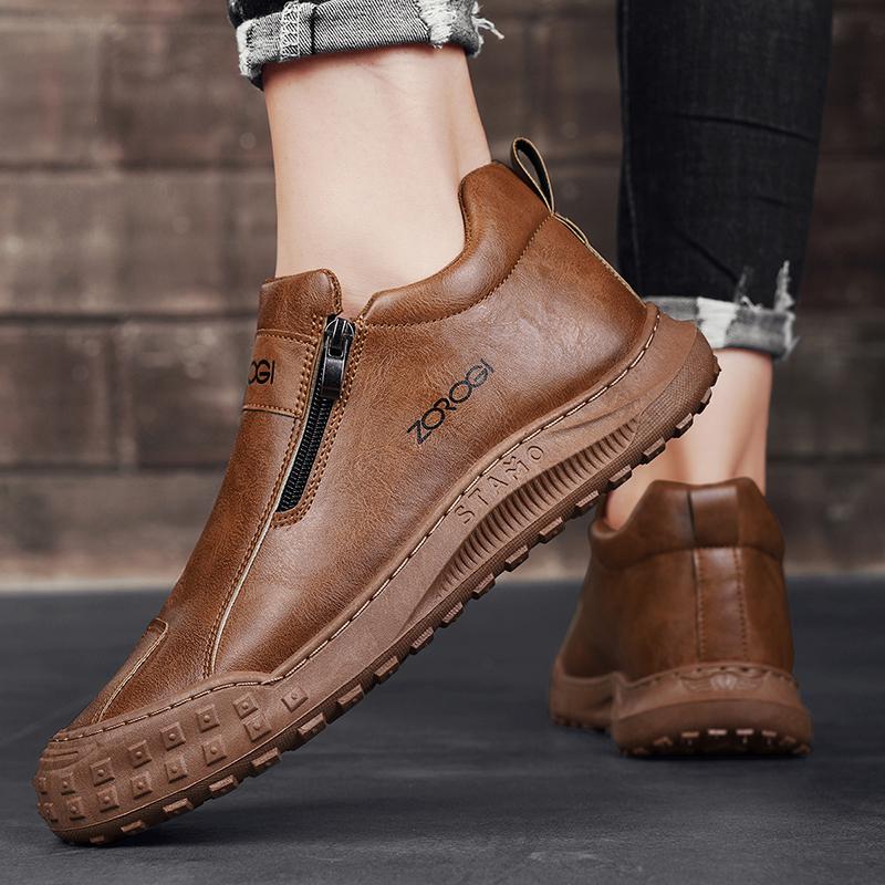 Fashion Men's Casual Shoes Outdoor Lightweight Man Ankle Boots Breathable Leather Walking Sneakers Anti Slip Leisure Short Boots