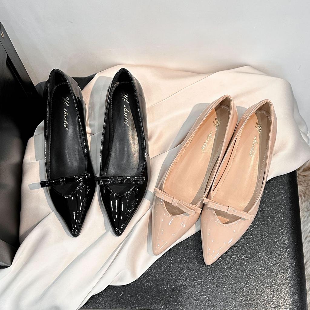 Inner height-increasing women's shoes bow-tie micro-open-toe thick-heeled single shoes women's 2025 new French pointed shallow-mouth high heels