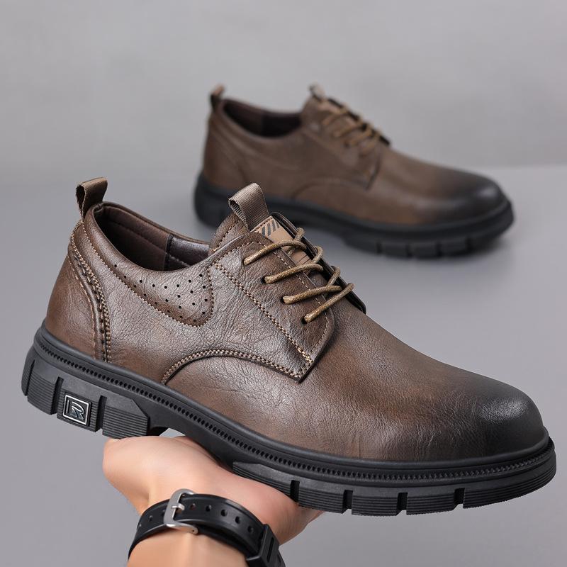 2025 New Leather Men's Shoes Low-top British Style Leather Shoes Men's Trendy Versatile Soft Sole Korean Version Casual Tooling Shoes Men's