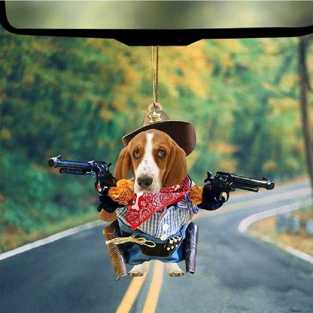 Acrylic Unique Dog Gun Car Ornament Festive Cartoon Style Decor For Auto Interiors