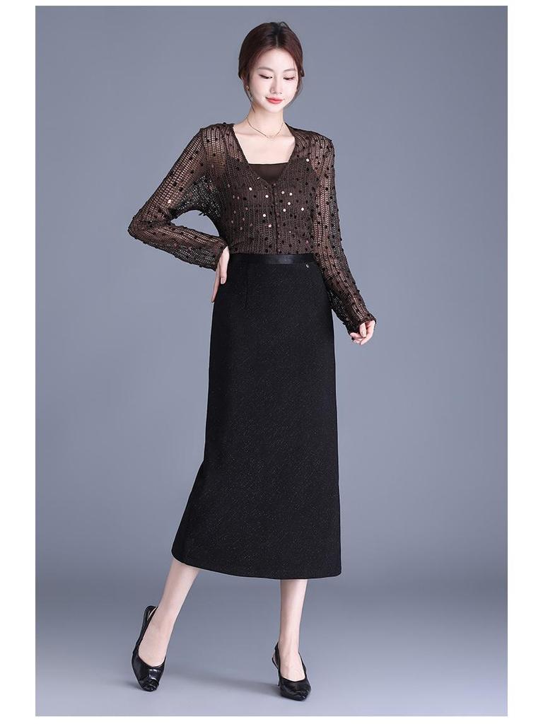 2026 Spring/Summer Elegant High-Waisted Bodycon Midi Skirt with Slit