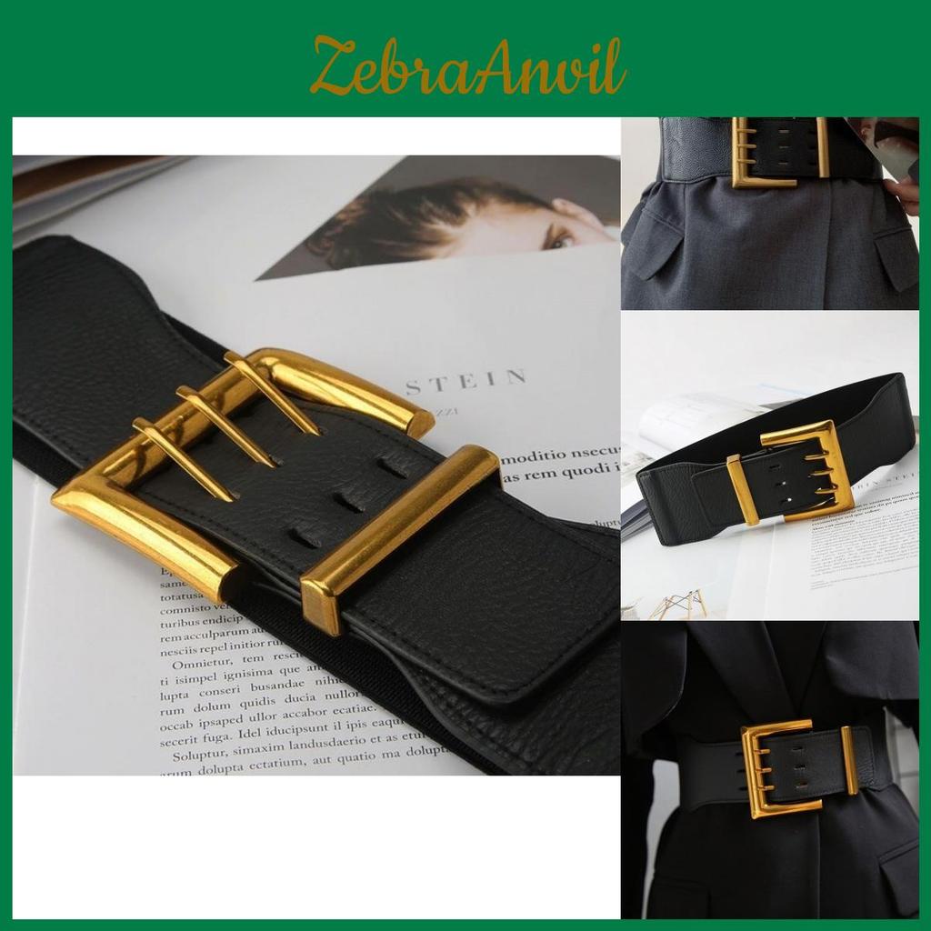 Fashionable Black Pu Elastic Waist Belt For Women Vintage Style Versatile Outfit Accessory