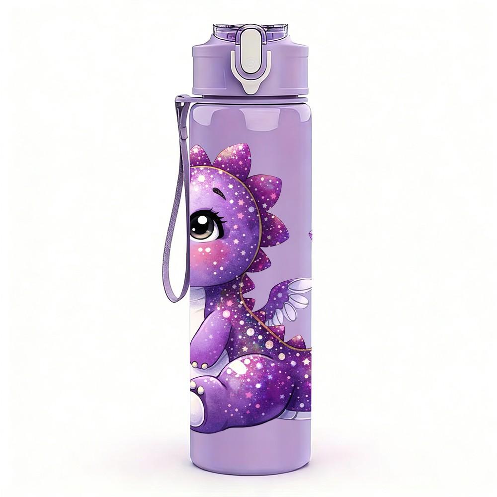 1PC Purple Baby Dragon Fantasy Print 750ml Color Plastic Sports Water Bottle Leakproof Flip Straw Lid Suitable for Sports Office Home Use