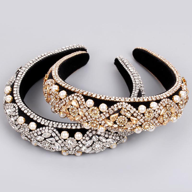 Fascia Classica Barocca in Raso con Strass e Perle per Donna