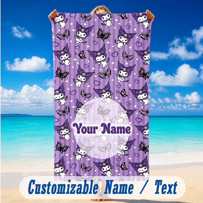 Beach Towel Custom Name Text, Quick Dry Large Towel For Beach HomeKuromi