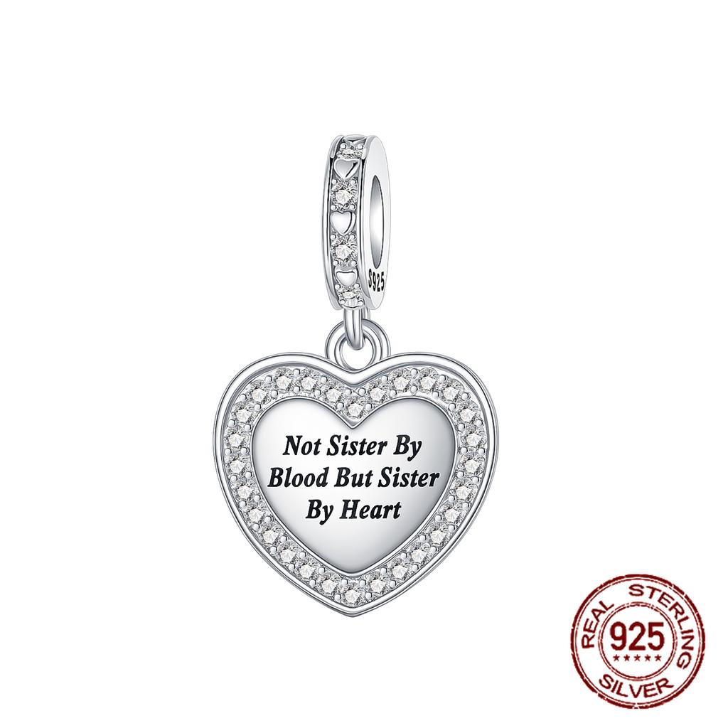 Heart Sisters Charms Copper Double-Sided Zircon Dangle Pendant Fit Bangle Bracelet Necklace Diy Jewelry