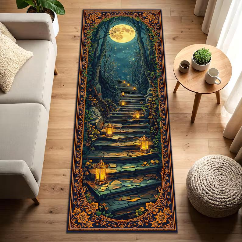 Коврик-дорожка «Зачарованный лес», ковер в стиле ретро коттеджкор, книжный декор, нескользящий напольный декор для прихожей, гостиной, спальни 40X120CM