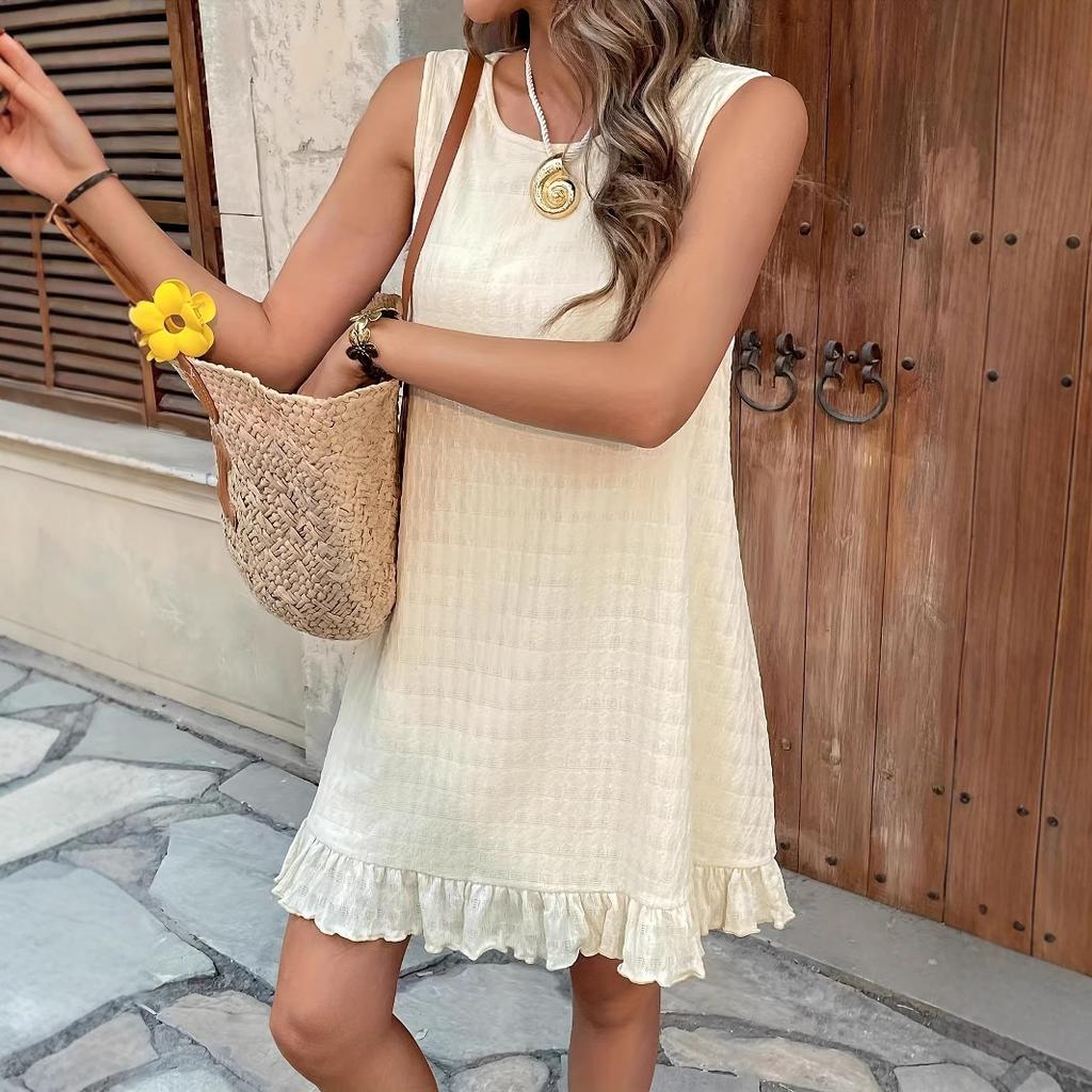 Women's Ruffle Hem Sleeveless Tank Dress Round Neck Casual Smock Summer Mini Dresses