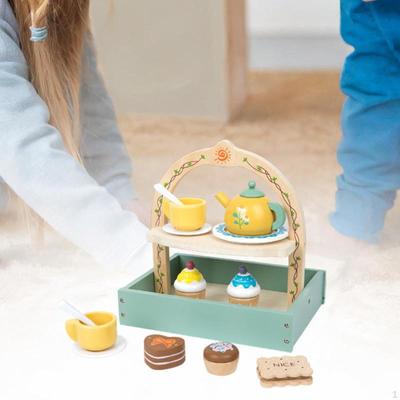 Afternoon Tea Party Tableware Color Matching Kitchen Play Set Wooden Food Toy for