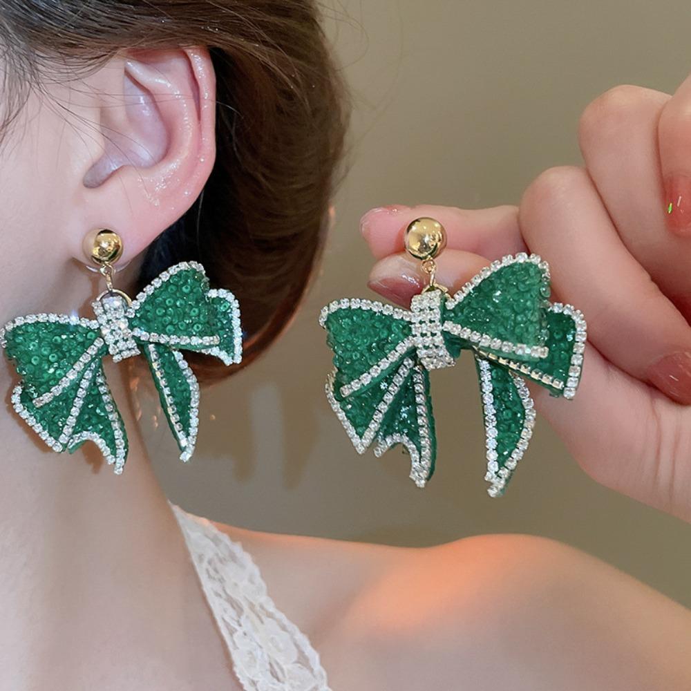 Ear Jewelry Sweet Stud Earrings Light Luxury Bowknot Dangle Earrings Crystal Bow Earrings Gifts
