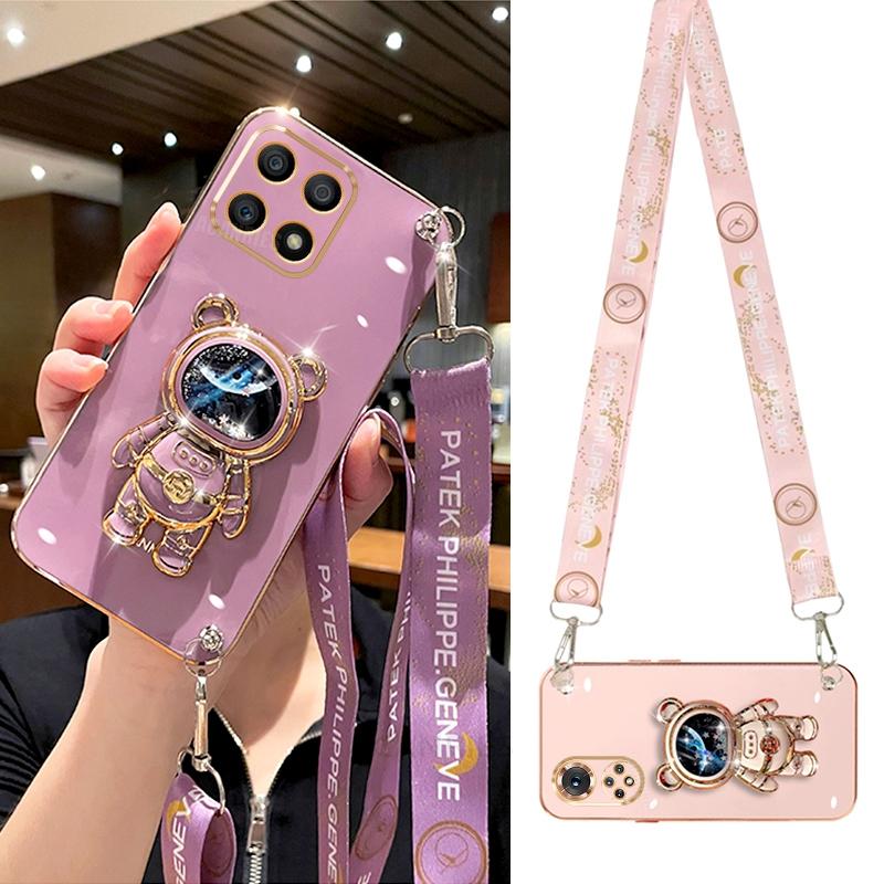 Honorx8 Umhängeband Vergoldetes Etui Für Huawei Honor X8 X8a X6 X6a X6s 4g 5g 70 90 Lite X7 X7a Silikon Ständer Hülle Honorx8a