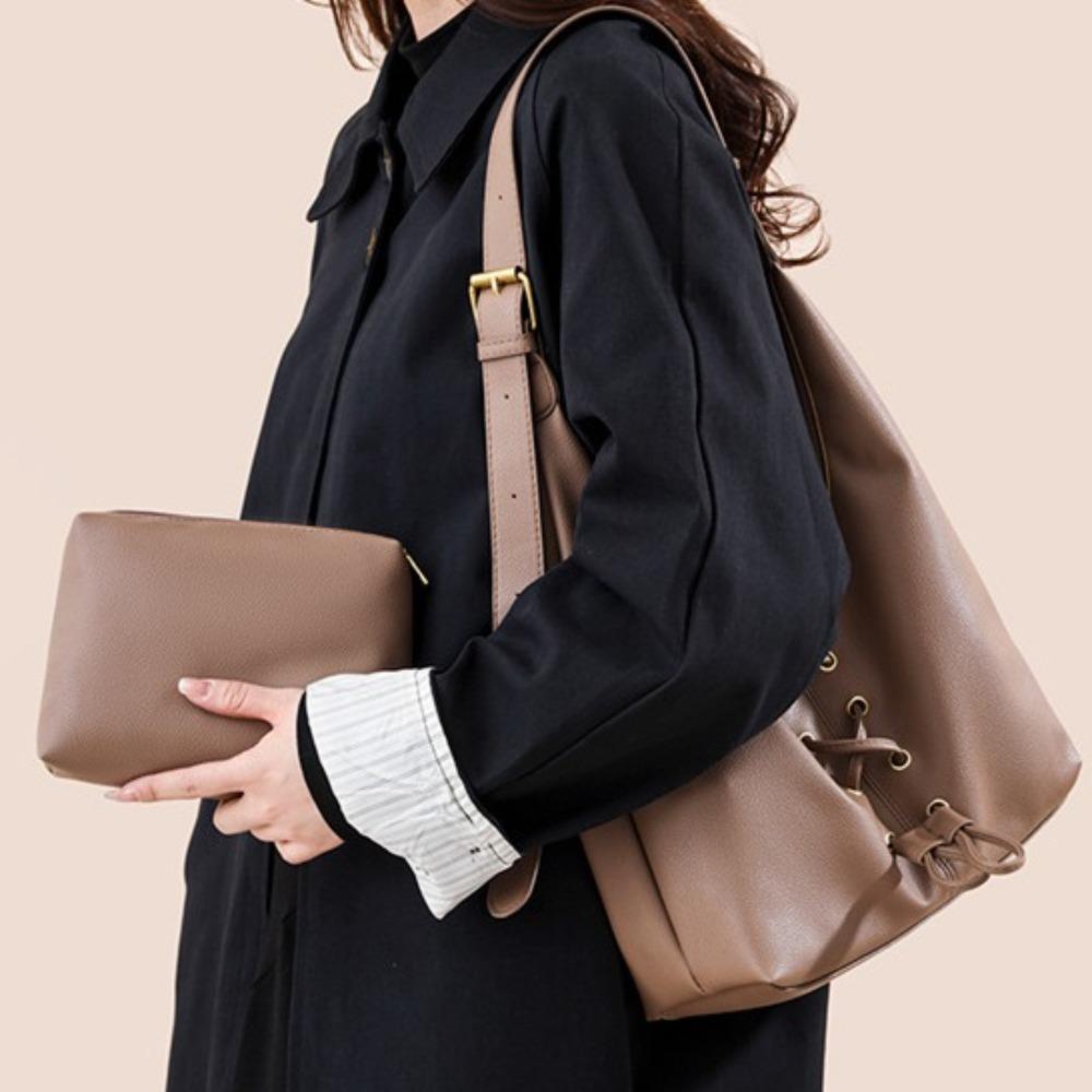 

с сумкой Pu Hasp Tote Bag Cross-Cross-Sweet Thread Handbag Большая вместительная сумка через плечо Зимняя