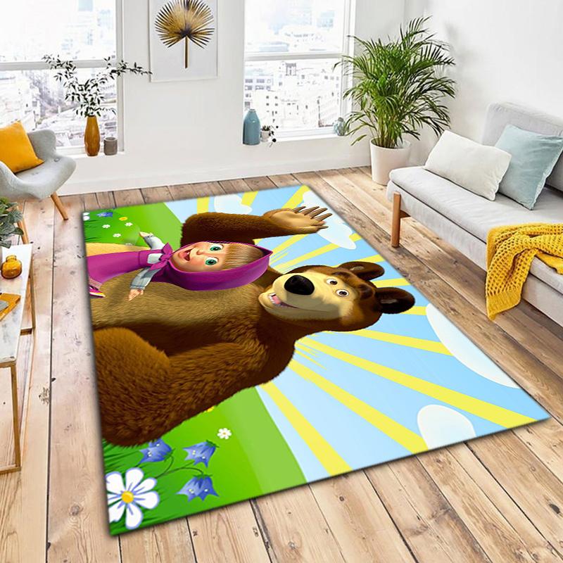 Russian animation Masha and the Bear Fairy Tale Cartoon Carpet Soft Home Living Room Bedroom Door Mat Outdoor Picnic Ground Mat rug T6