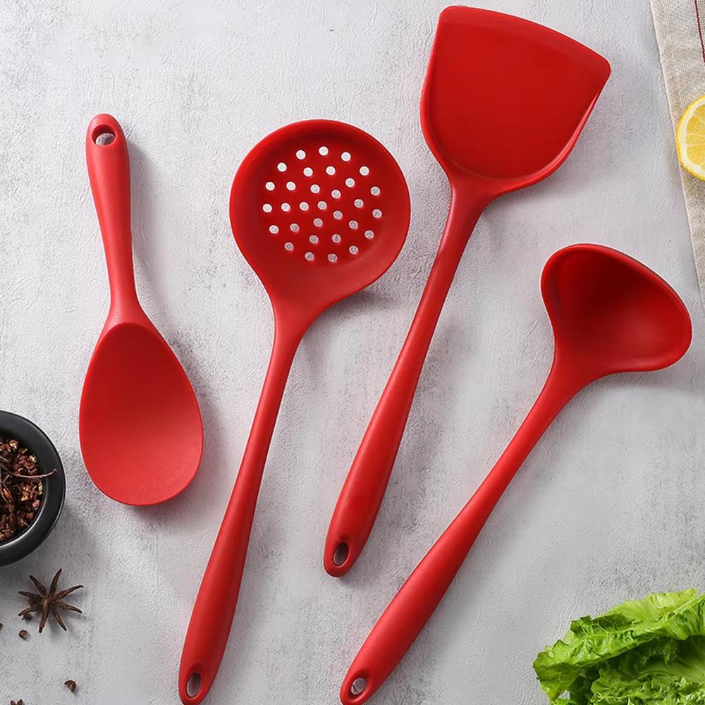 4Pcs Silicone Cooking Utensils Non-Stick Turner Spatula Spoon Colander Rice Scoop Heat Resistant Kitchen Utensils Set Cookware