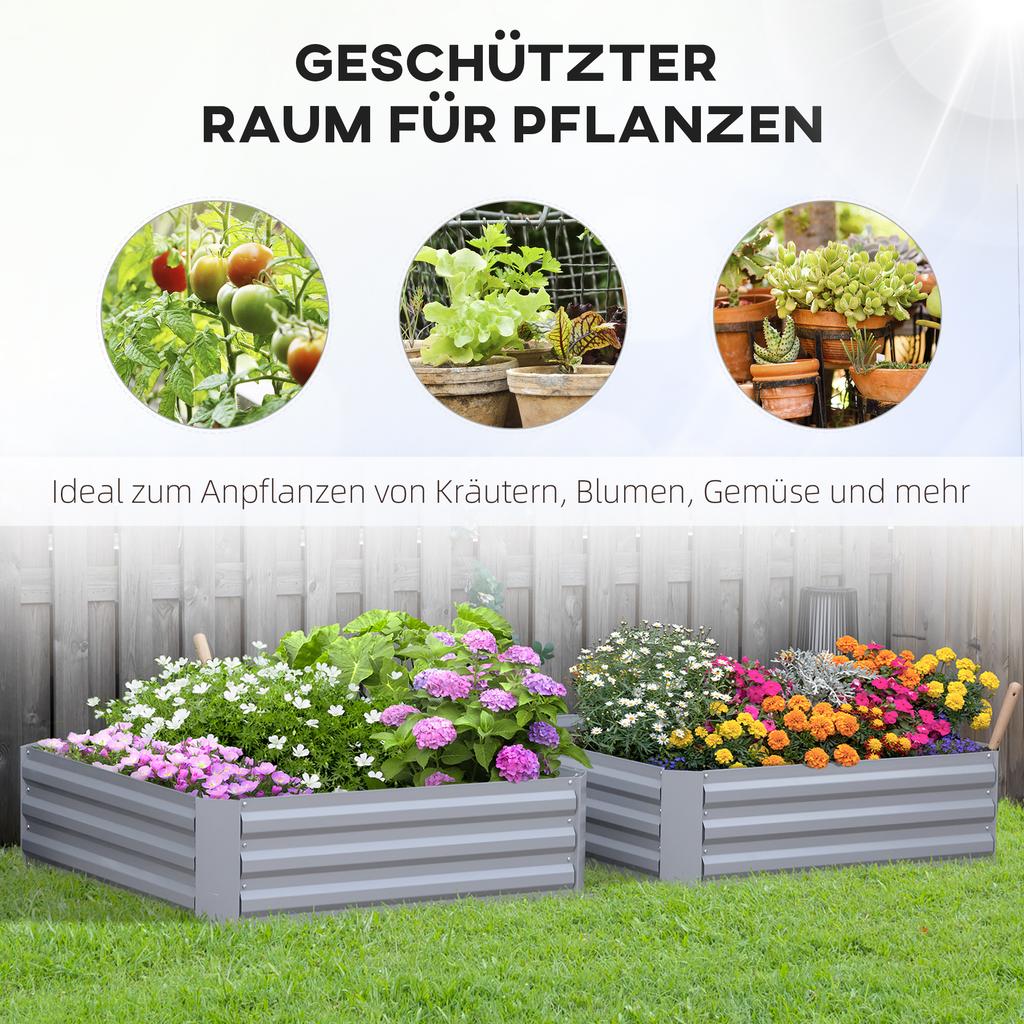 Set of 2 291L Raised Garden Bed, Elevated Galvanised Planter Box for Flowers, Herbs, 100x100x30cm, Grey