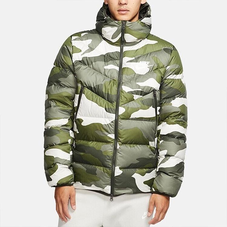 Nike Sportswear Down Windrunner Printing hooded down Jacket Camouflage Green Men's BV4764-222