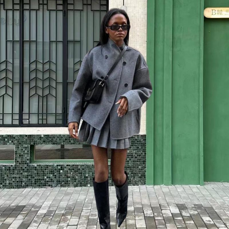 Elegant Faux Fur Jackets Women Loose O-neck Long Sleeves Double Breasted Female Coats 2024 Autumn Winter New Lady Streetwears